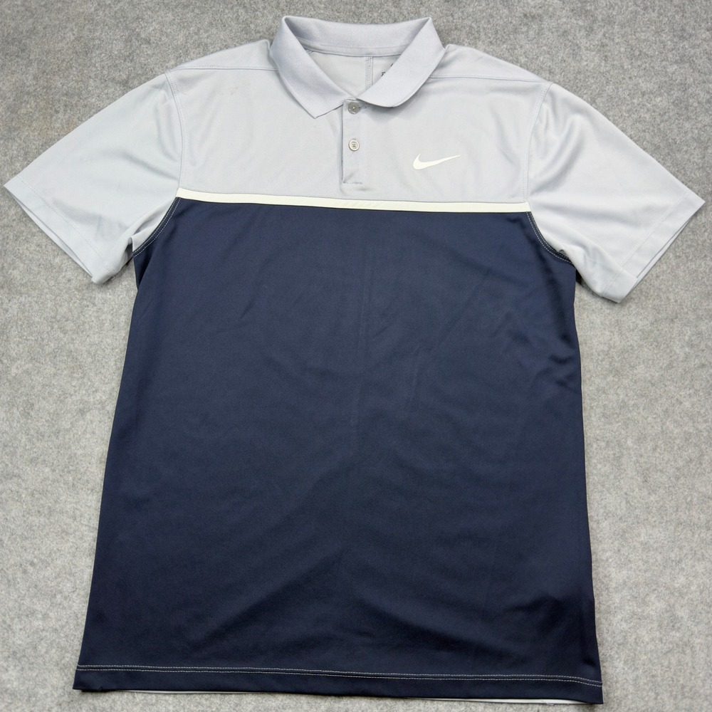 Nike Dri-FIT Golf Polo Mens Small Grey Navy Blue Colorblock